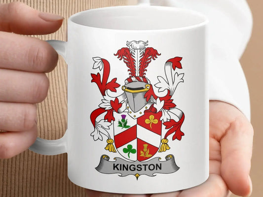 Kingston Irish Family Crest Surname 11 oz Novelty Mug - Celtic Ancestry Gifts