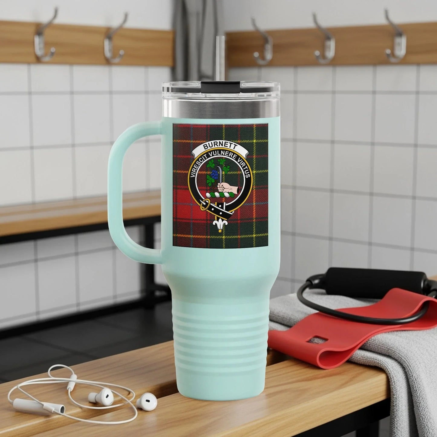 Personalized Scottish Clan Burnett Plaid Travel Mug product
