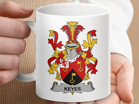 Keyes Surname Irish Coat of Arms Heraldry Family Crest mug - Celtic Ancestry Gifts