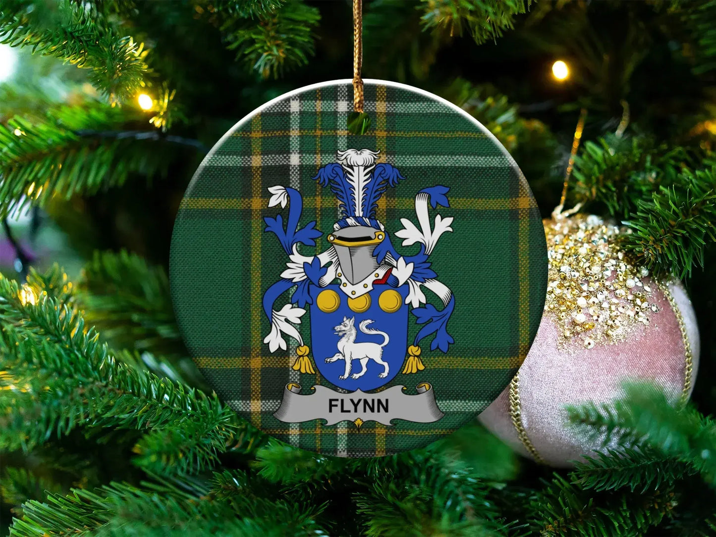 Flynn Blue and Green Family Crest Ornament product type