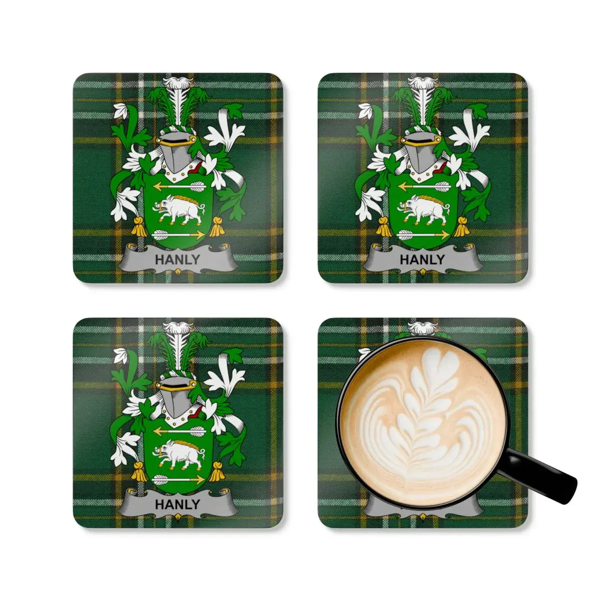 Green Plaid Family Crest Coaster Set Coffee Holder product
