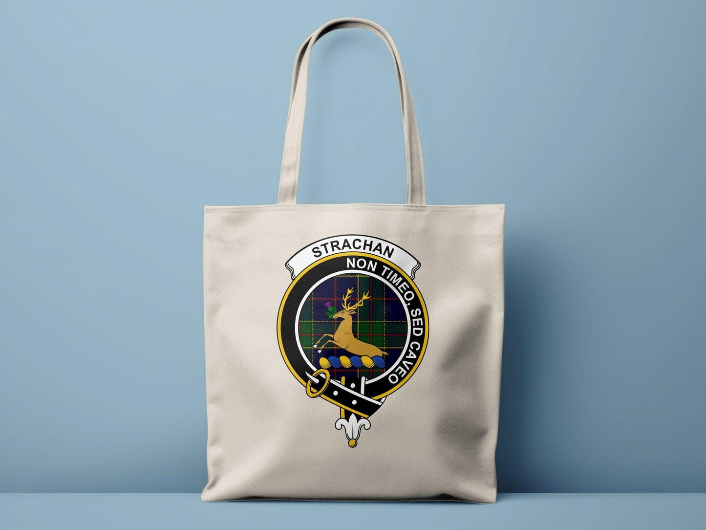 Strachan Scottish Clan Crest Tartan Tote Bags - Celtic Ancestry Gifts