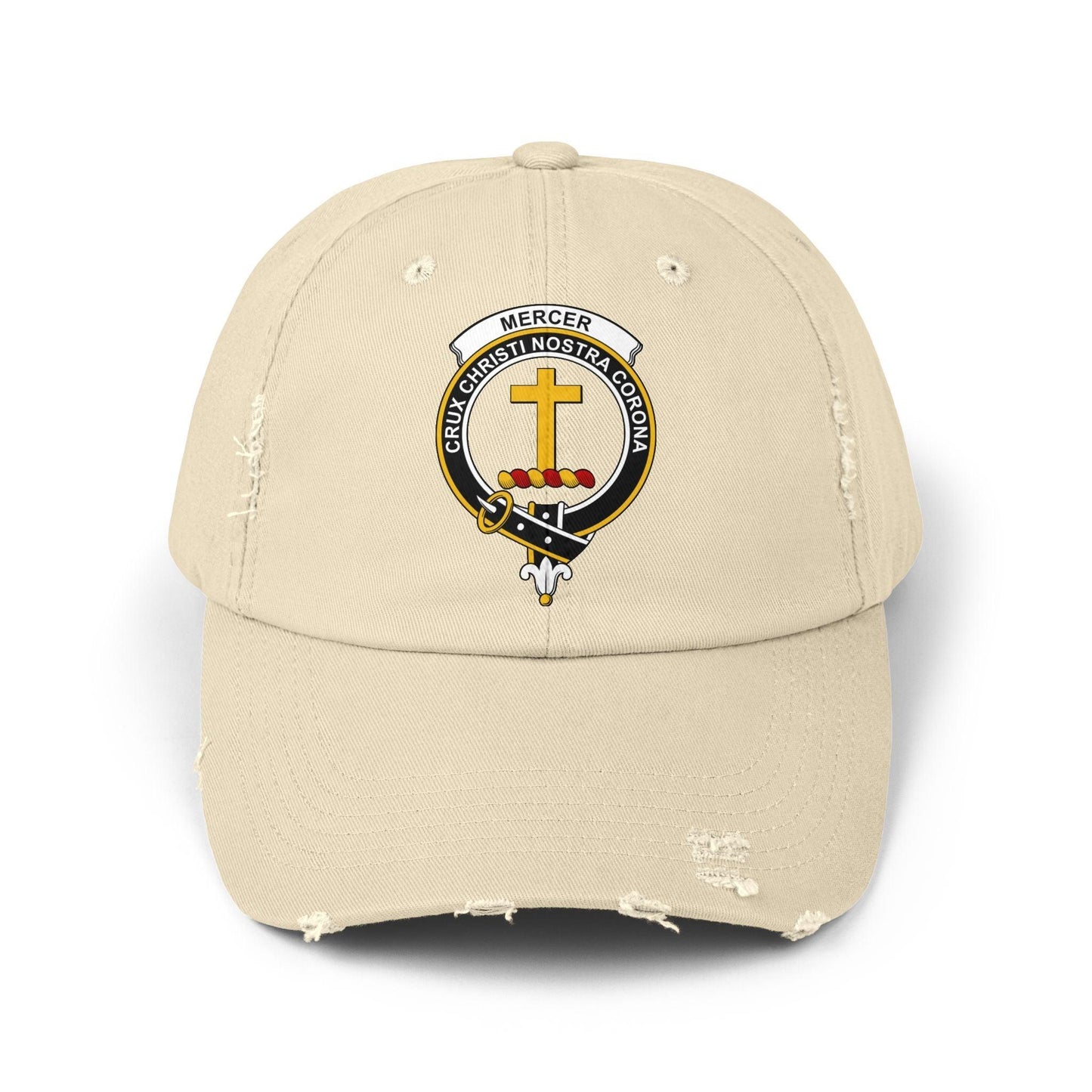 Mercer Clan Crest Scottish Distressed Baseball Cap - Celtic Ancestry Gifts