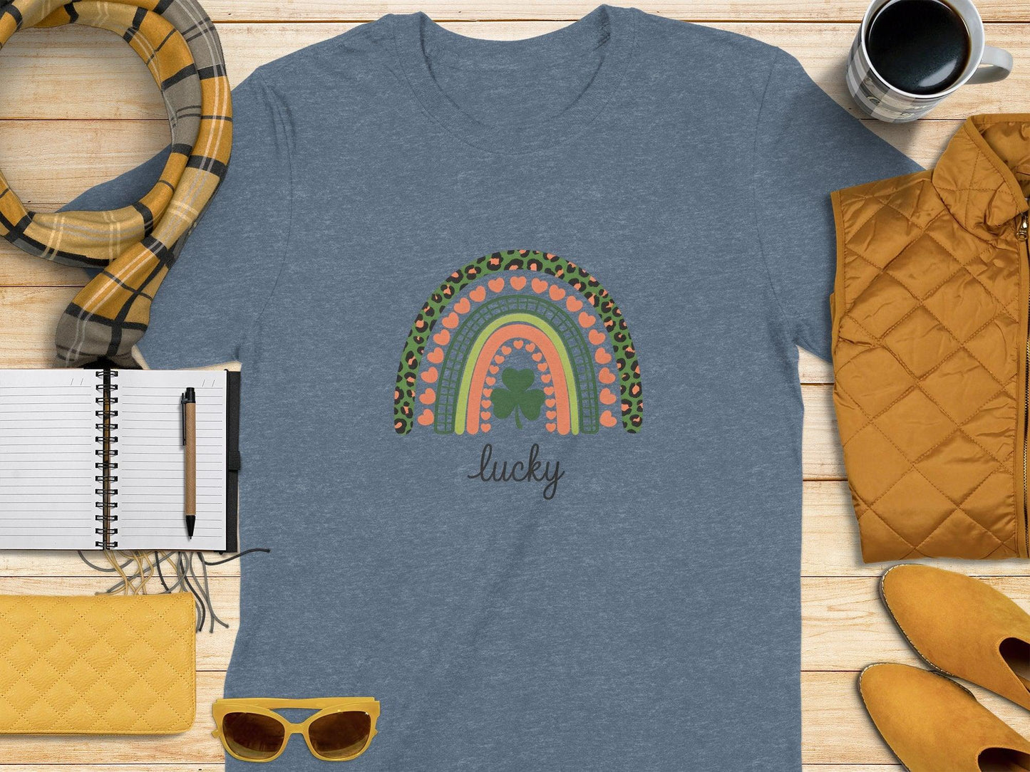 Lucky Rainbow Hearts Cute Graphic t-shirt - Celtic Ancestry Gifts