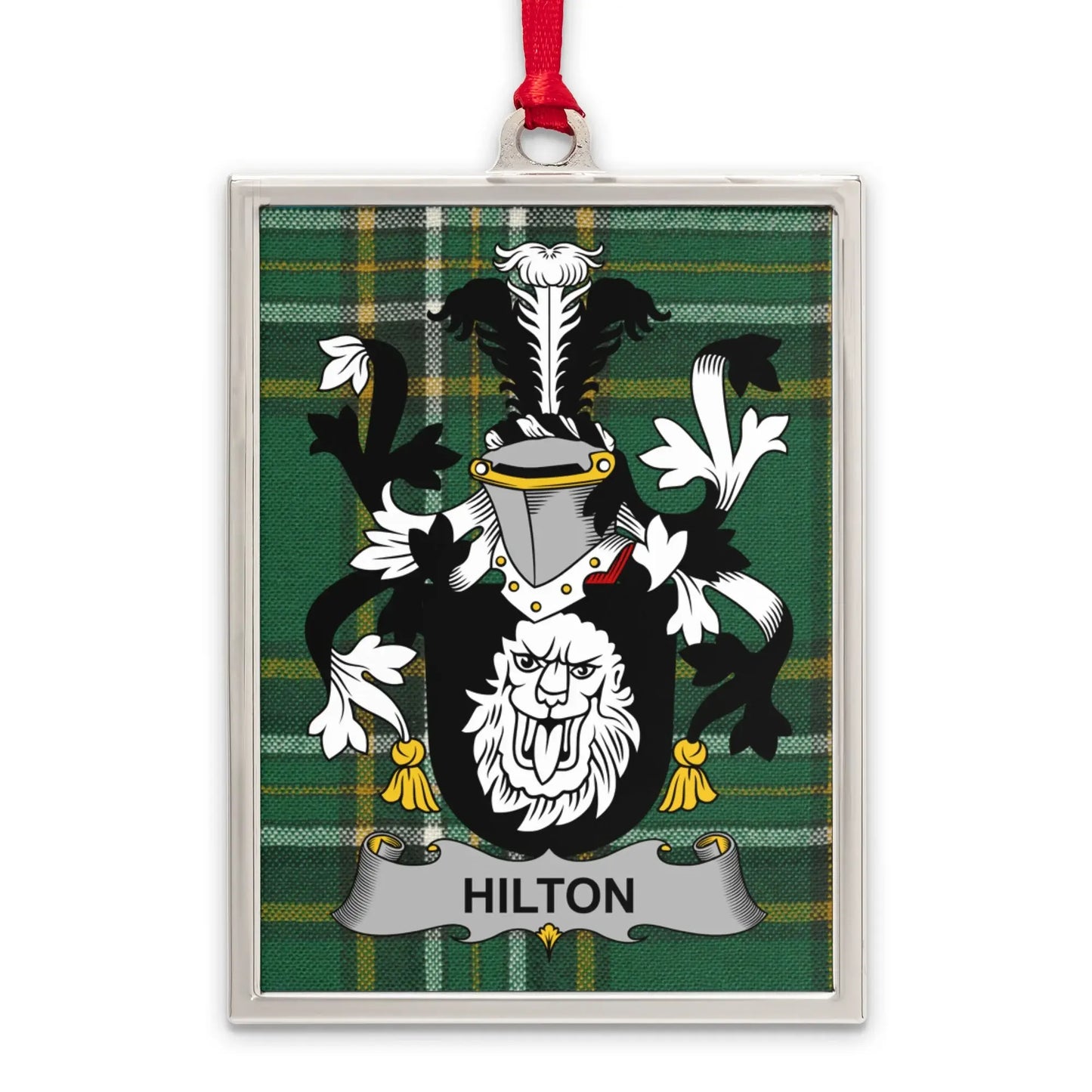 Hilton Shield Crest Plaid Ornament Product
