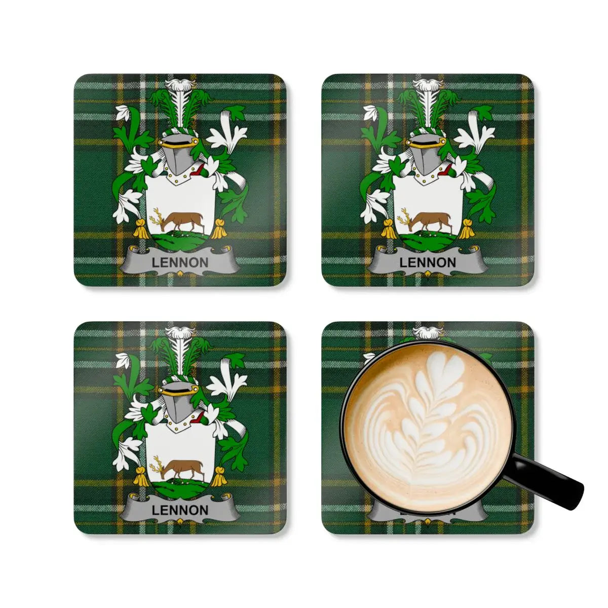 Elegant Green Family Crest Design Coasters product