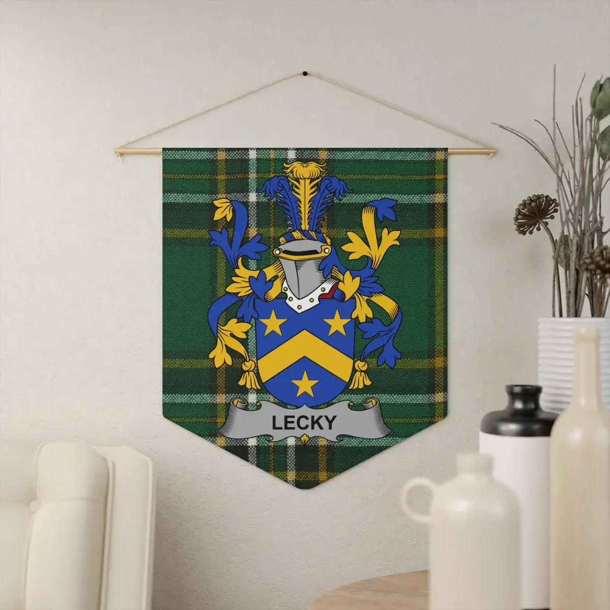 Lecky Family Crest Green Tartan Hanging Banner product