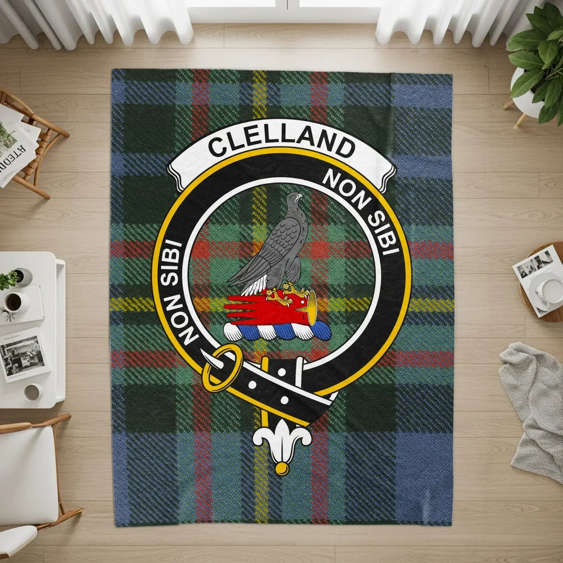 Clelland Non Sibi Tartan Plaid Crest Rug product