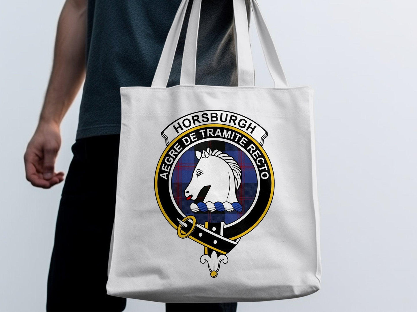 Horsburgh Scottish Clan Crest Tartan Tote Bags - Celtic Ancestry Gifts