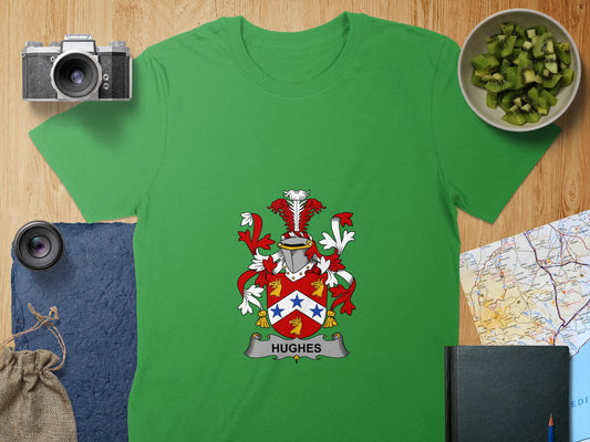 Hughes Family Crest Green Shirt for Heraldry Enthusiasts