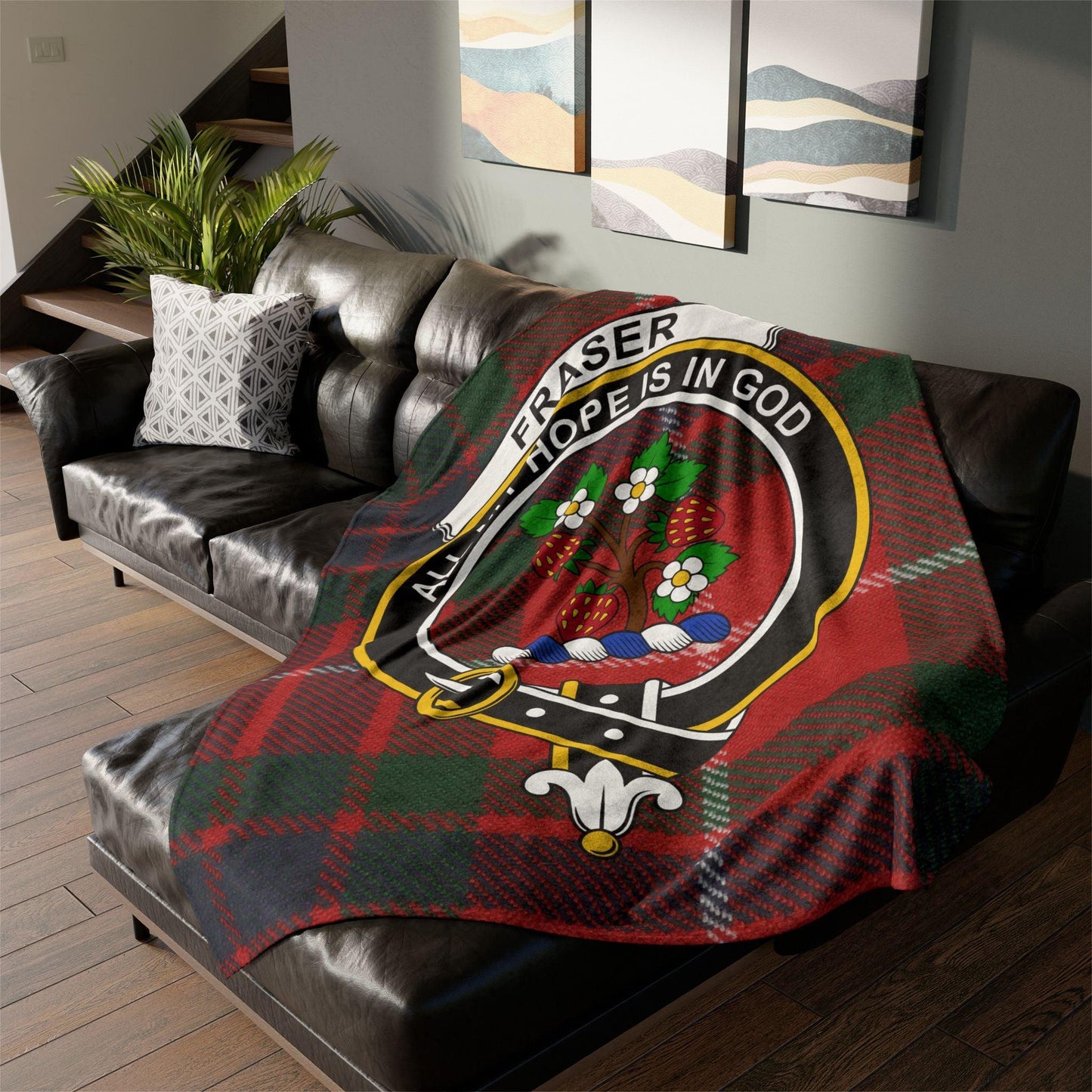 Fraser Clan Tartan Blanket – Scottish Crest Throw - Celtic Ancestry Gifts