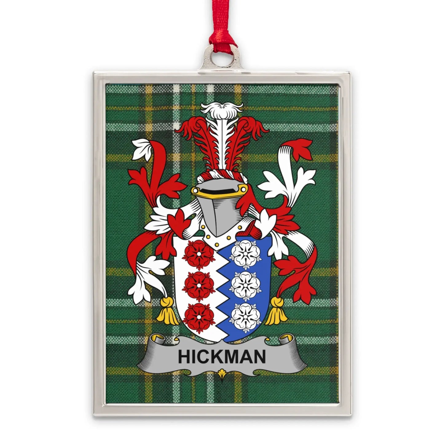 Hickman Family Crest Plaid Background Ornament product