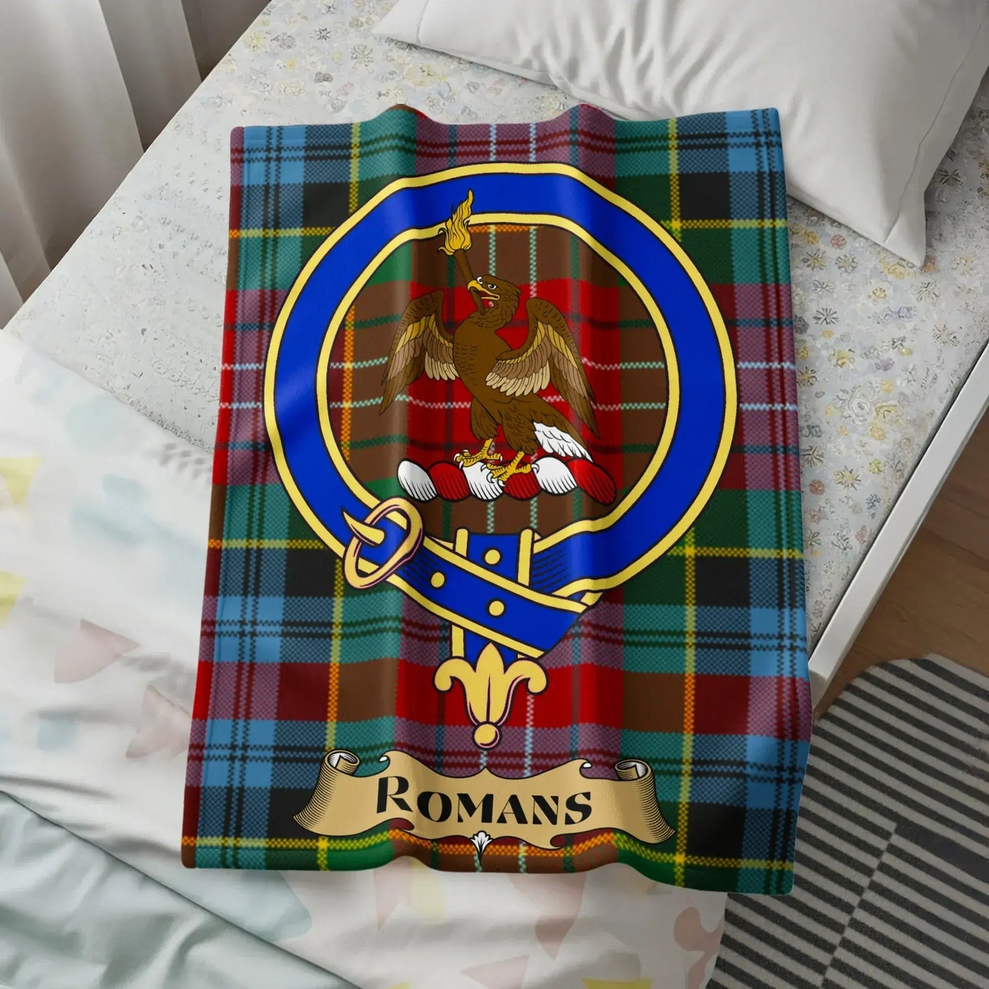 Scottish Clan Crest Romans Badge Tartan Blanket product