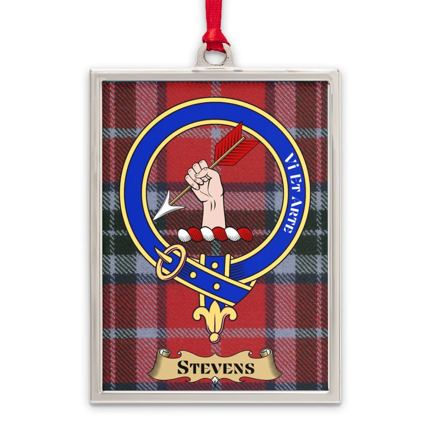 Stevens Clan Crest Red Plaid Tartan Ornament product