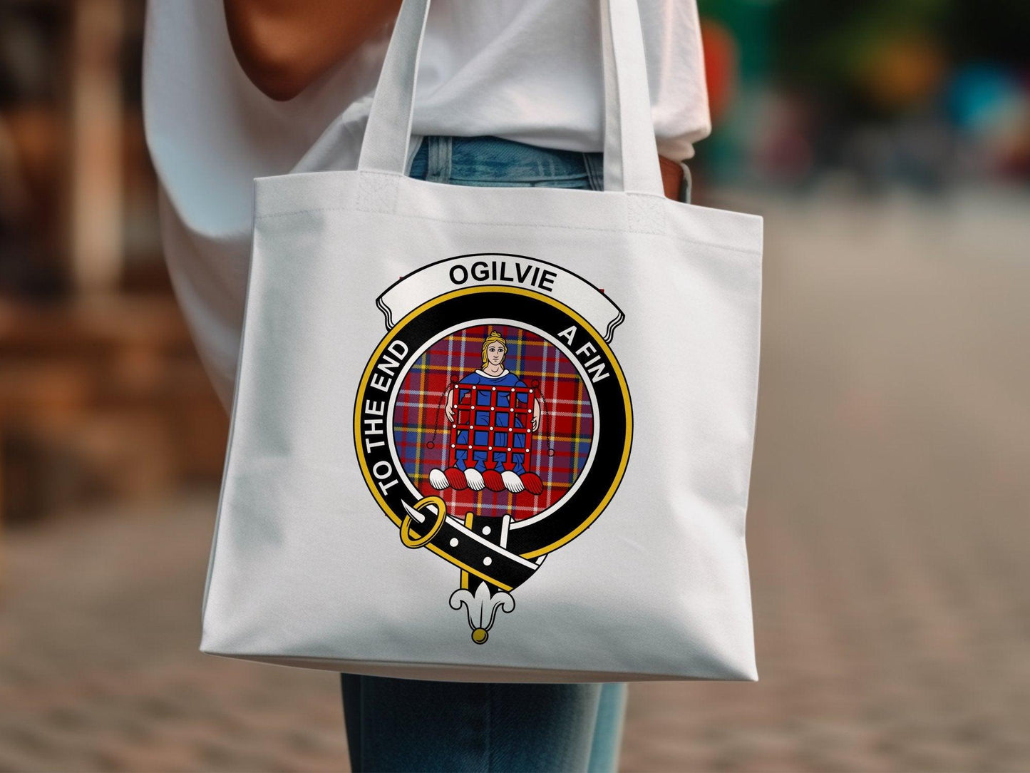 Ogilvie Scottish Clan Crest Tartan Tote Bags - Celtic Ancestry Gifts