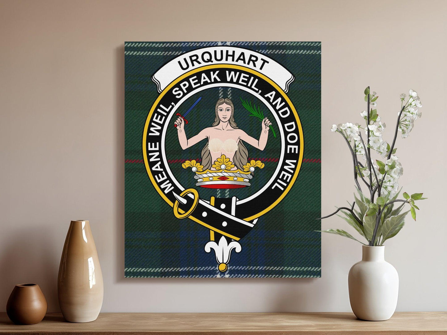 Urquhart Scottish Clan Crest Tartan Poster Canvas Wrap - Celtic Ancestry Gifts