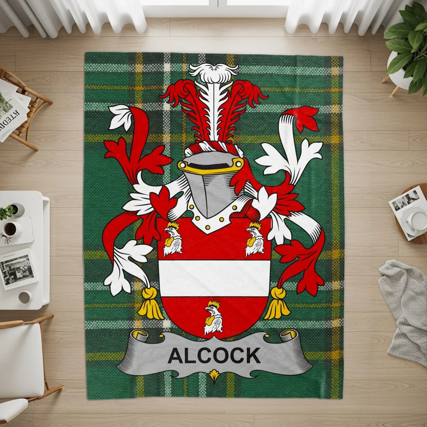 Family Heritage Crest Design Green Plaid Rug product type