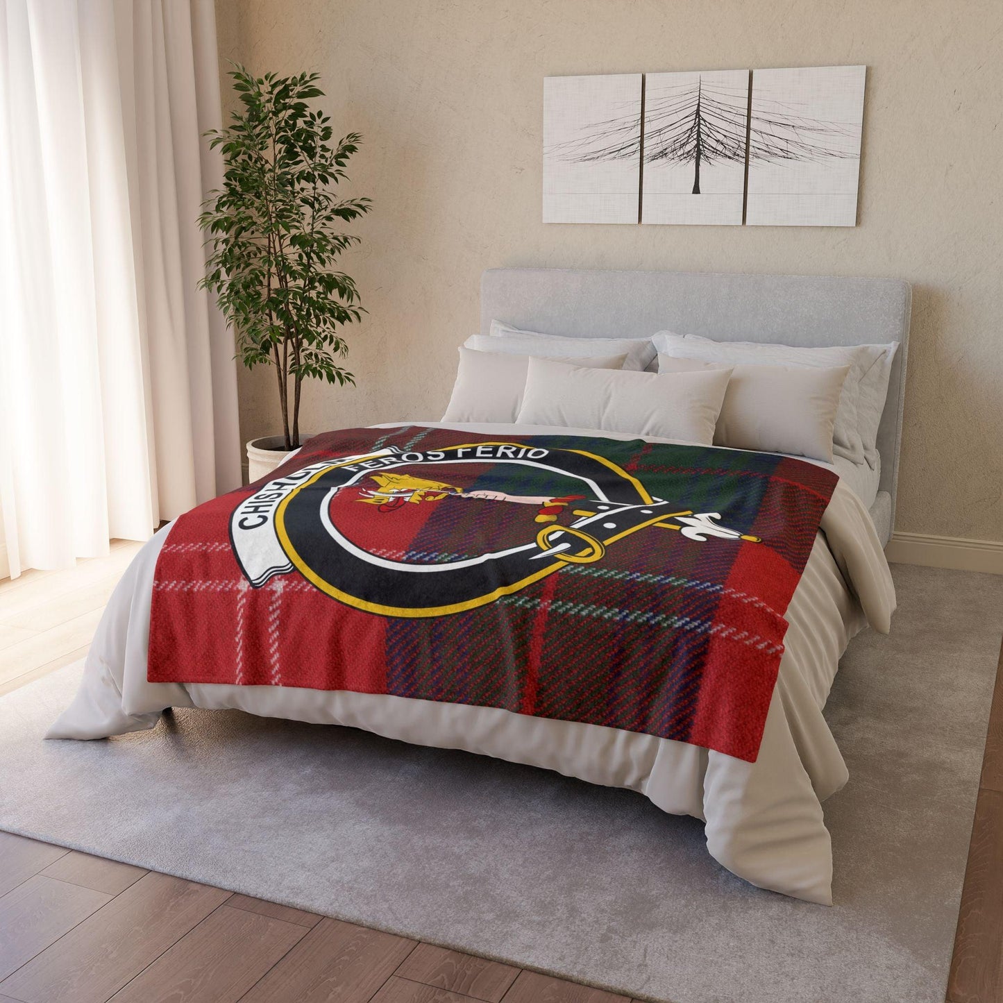 Chisholm Clan Crest Scottish Tartan Blanket