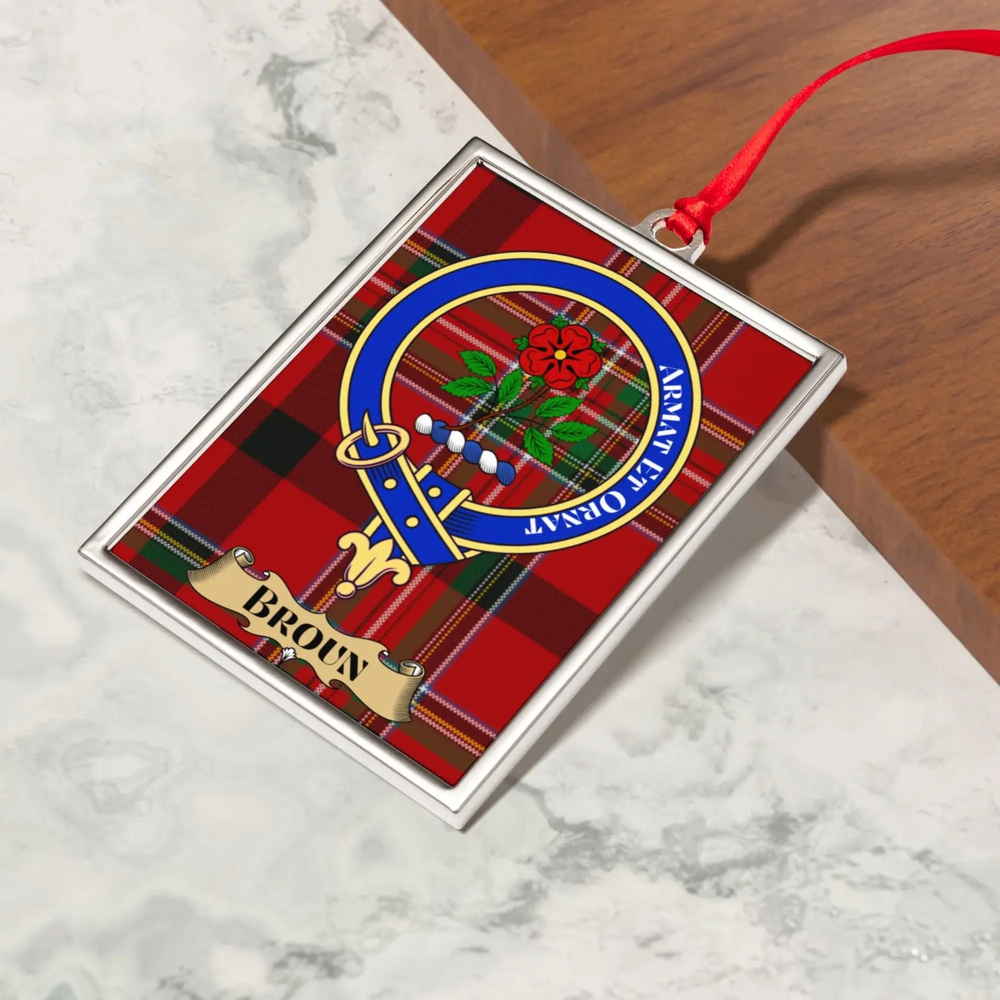 Personalized Family Crest Brown Plaid Ornament product type