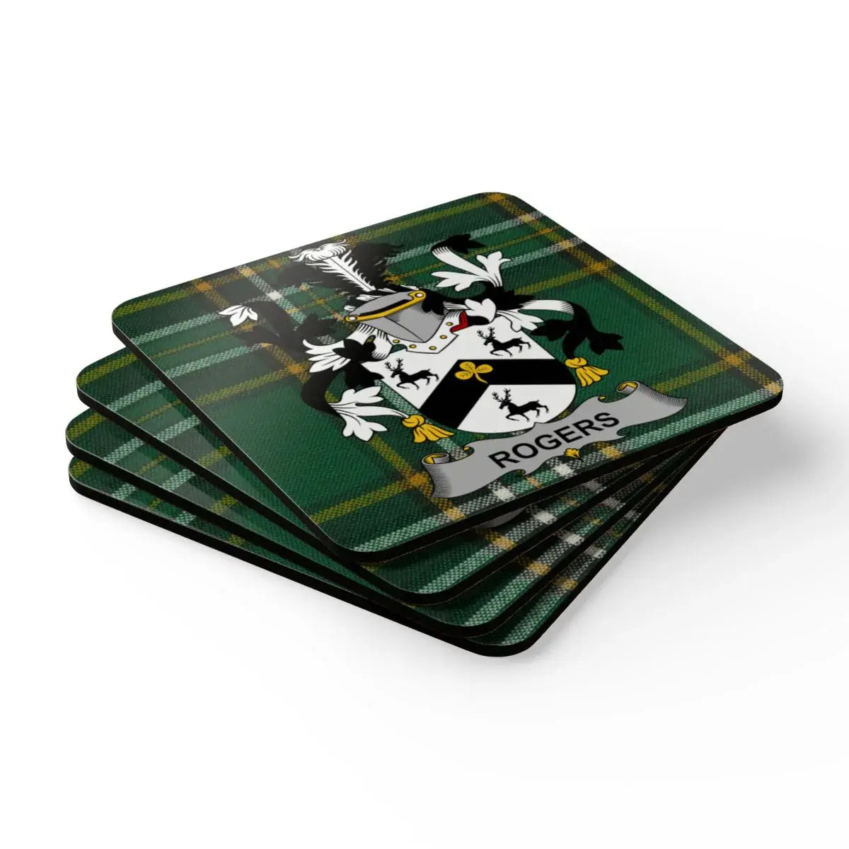 Rogers Family Crest Green Plaid Coaster Set product type