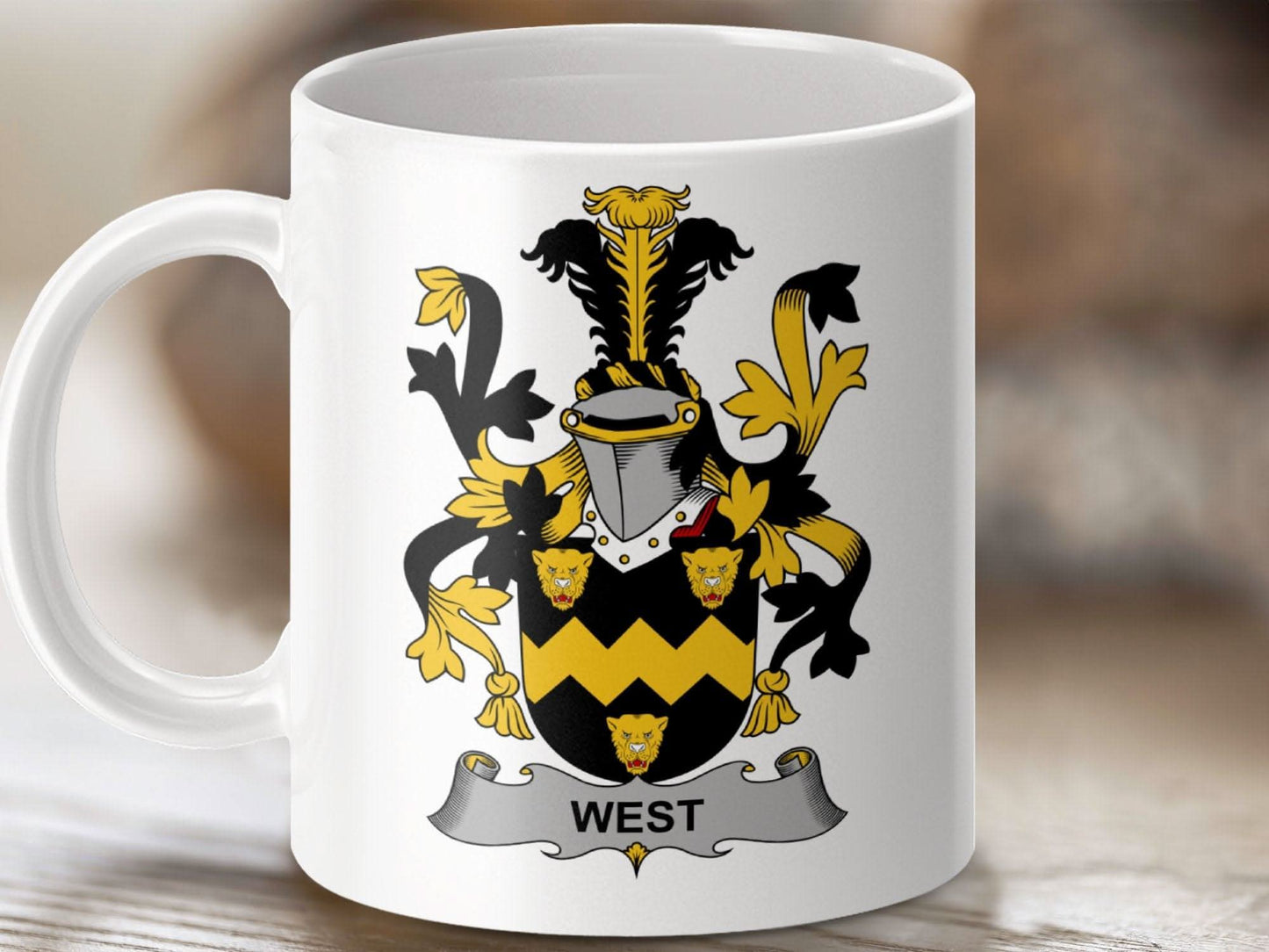 West Family Crest Shield Black Yellow Emblem Mug - Celtic Ancestry Gifts