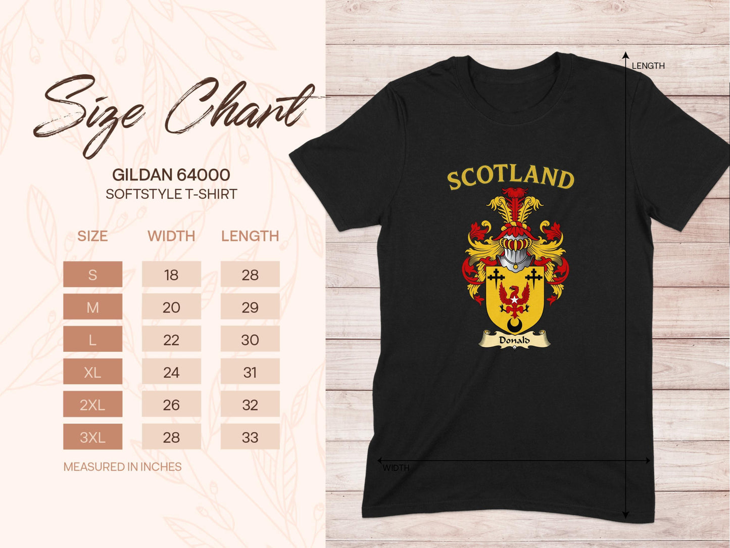 Scotland Graphic Printed T-Shirt Detailed Size Chart product