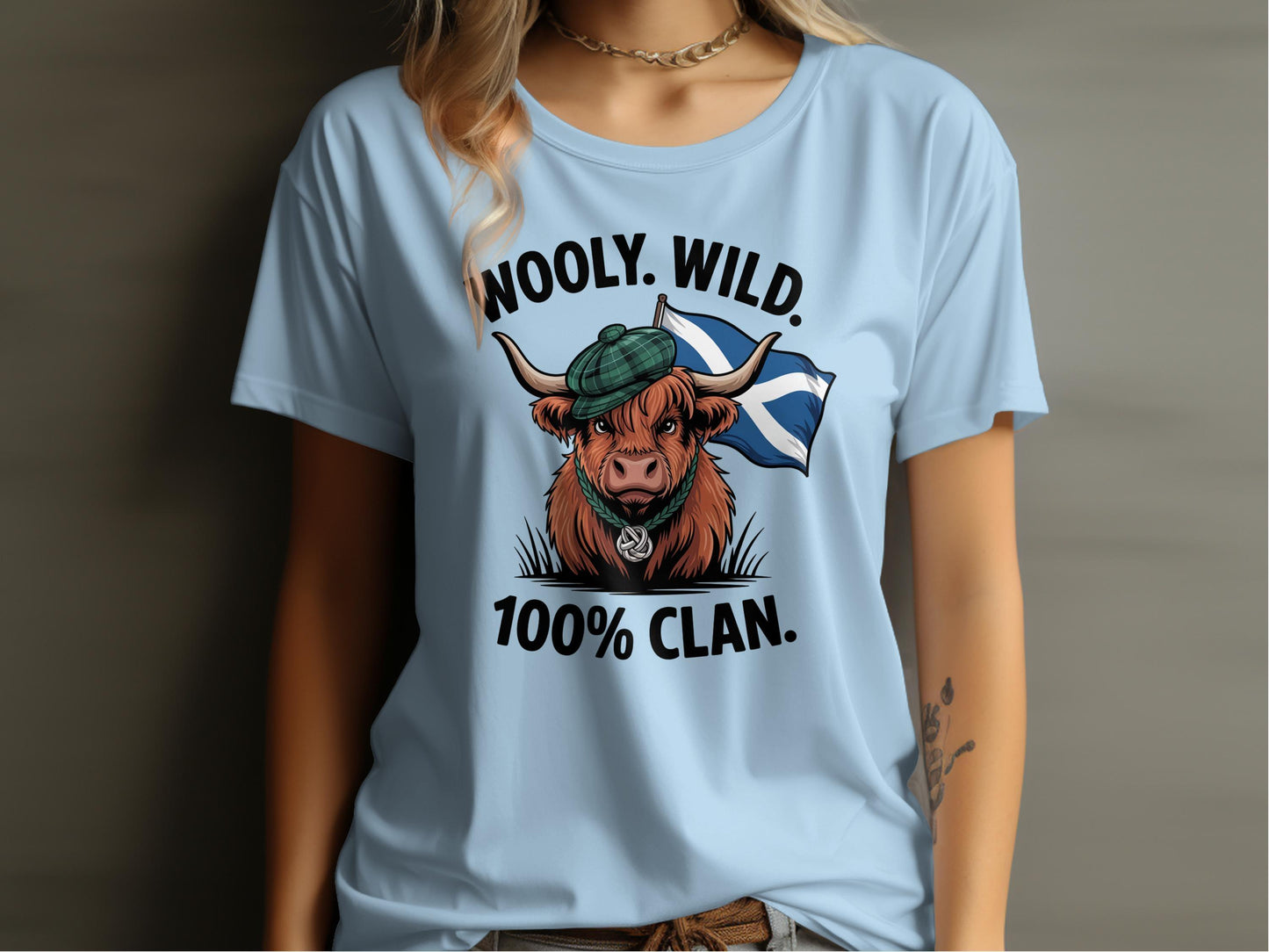 Wooly Wild 100 Percent Clan Highland Cow T-Shirt - Celtic Ancestry Gifts