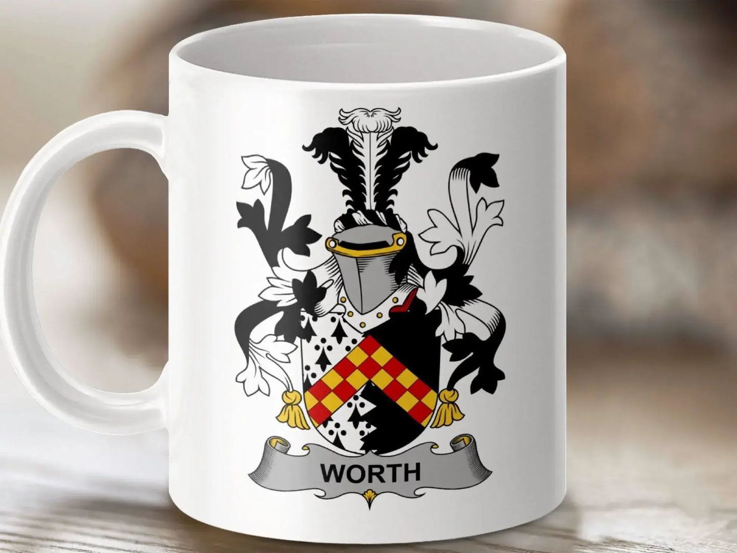 Worth Family Crest Heraldic Design Mug - Celtic Ancestry Gifts