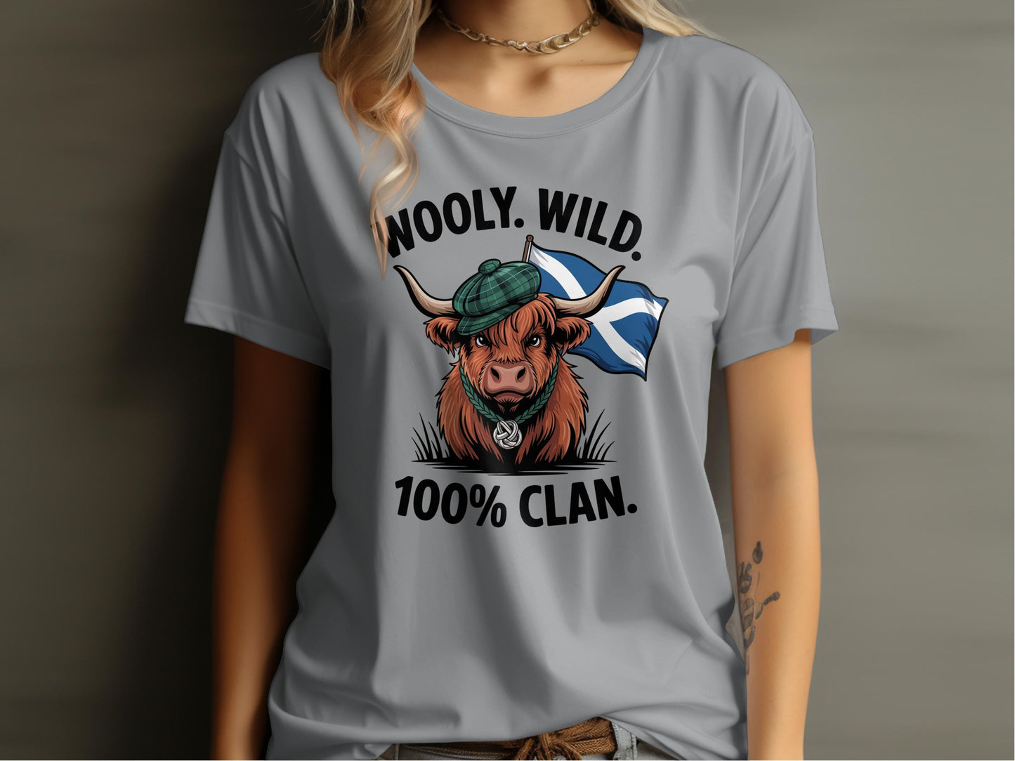 Wooly Wild 100 Percent Clan Highland Cow T-Shirt - Celtic Ancestry Gifts