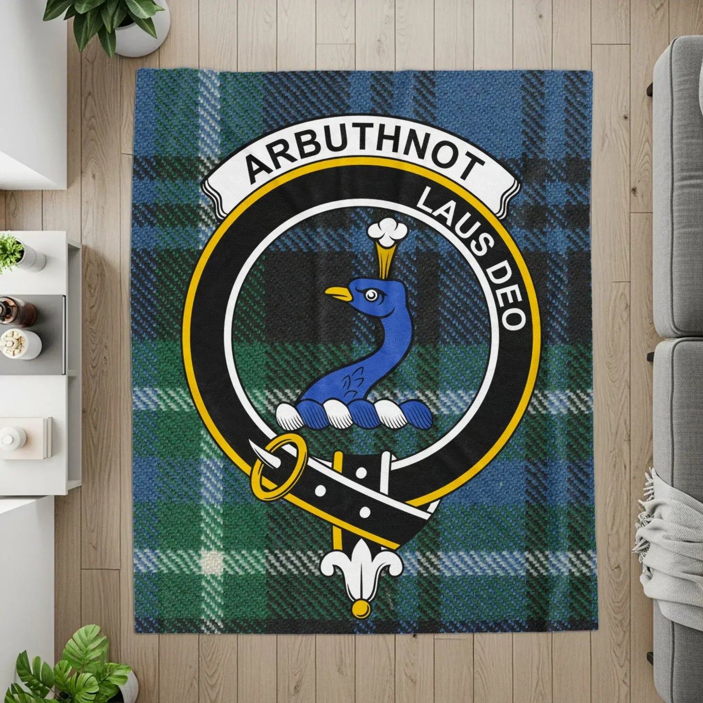 Arbuthnot Laus Deo Crest Blue Green Plaid Blanket product
