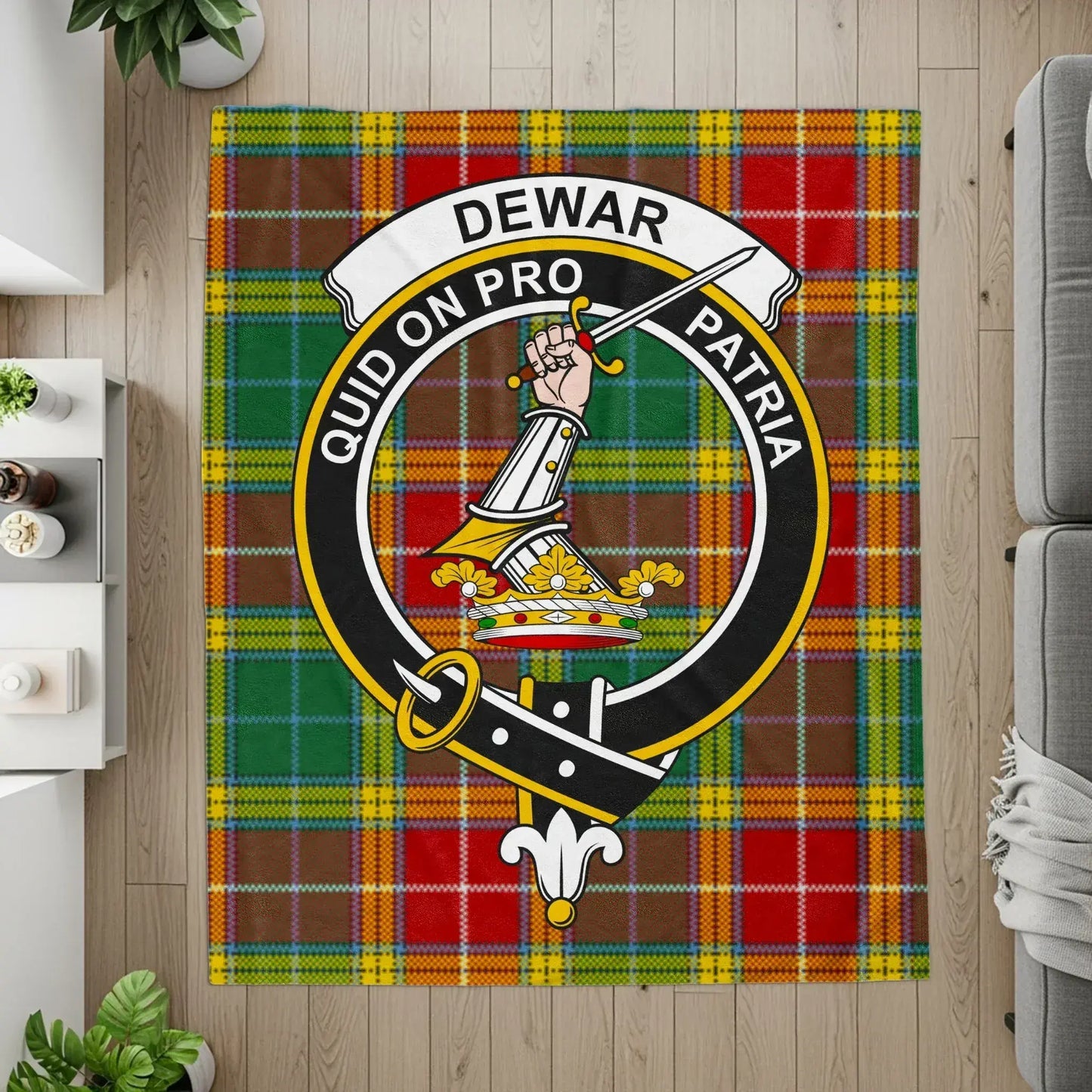 Clan Dewar Tartan Quid On Pro Patria Crest product