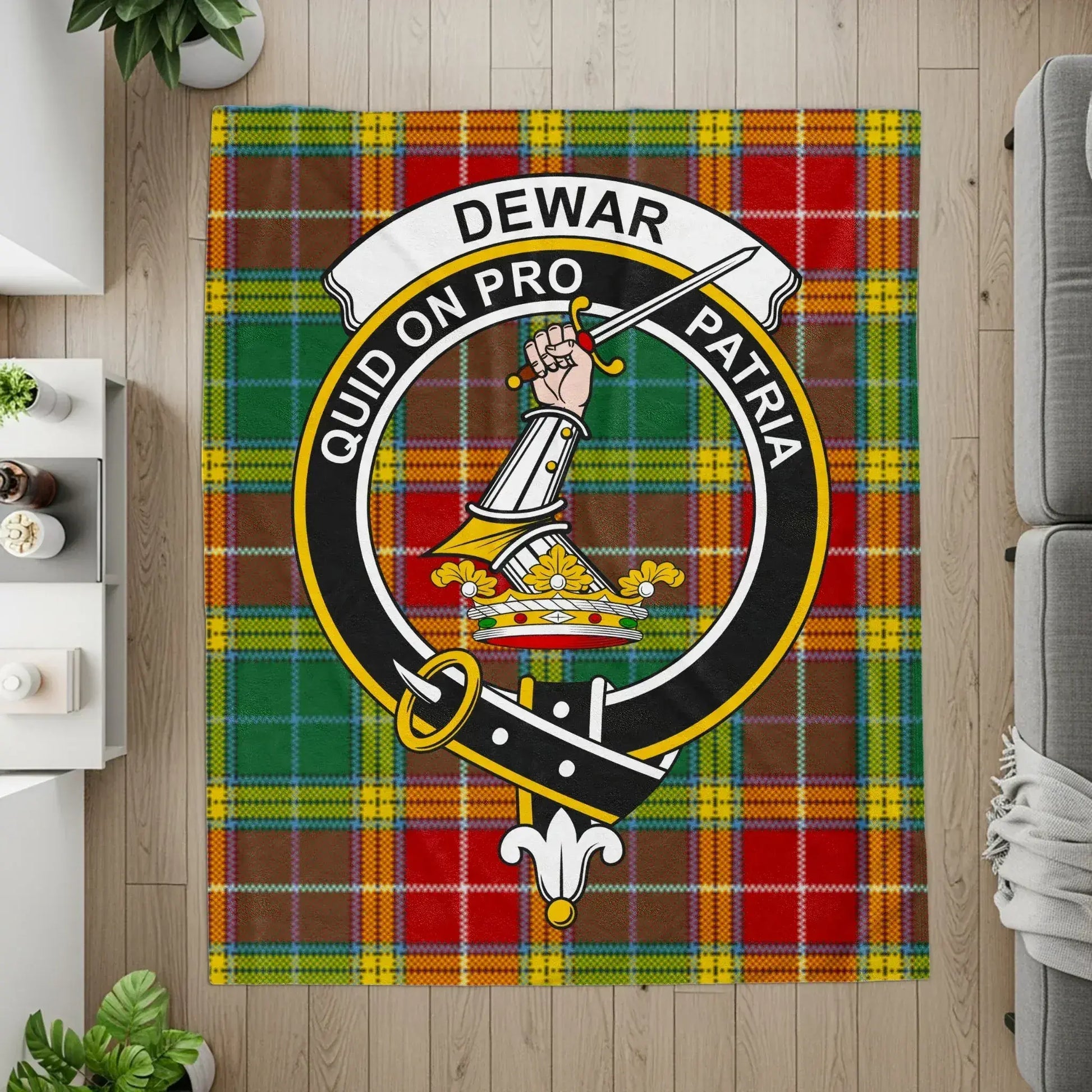 Clan Dewar Tartan Quid On Pro Patria Crest product