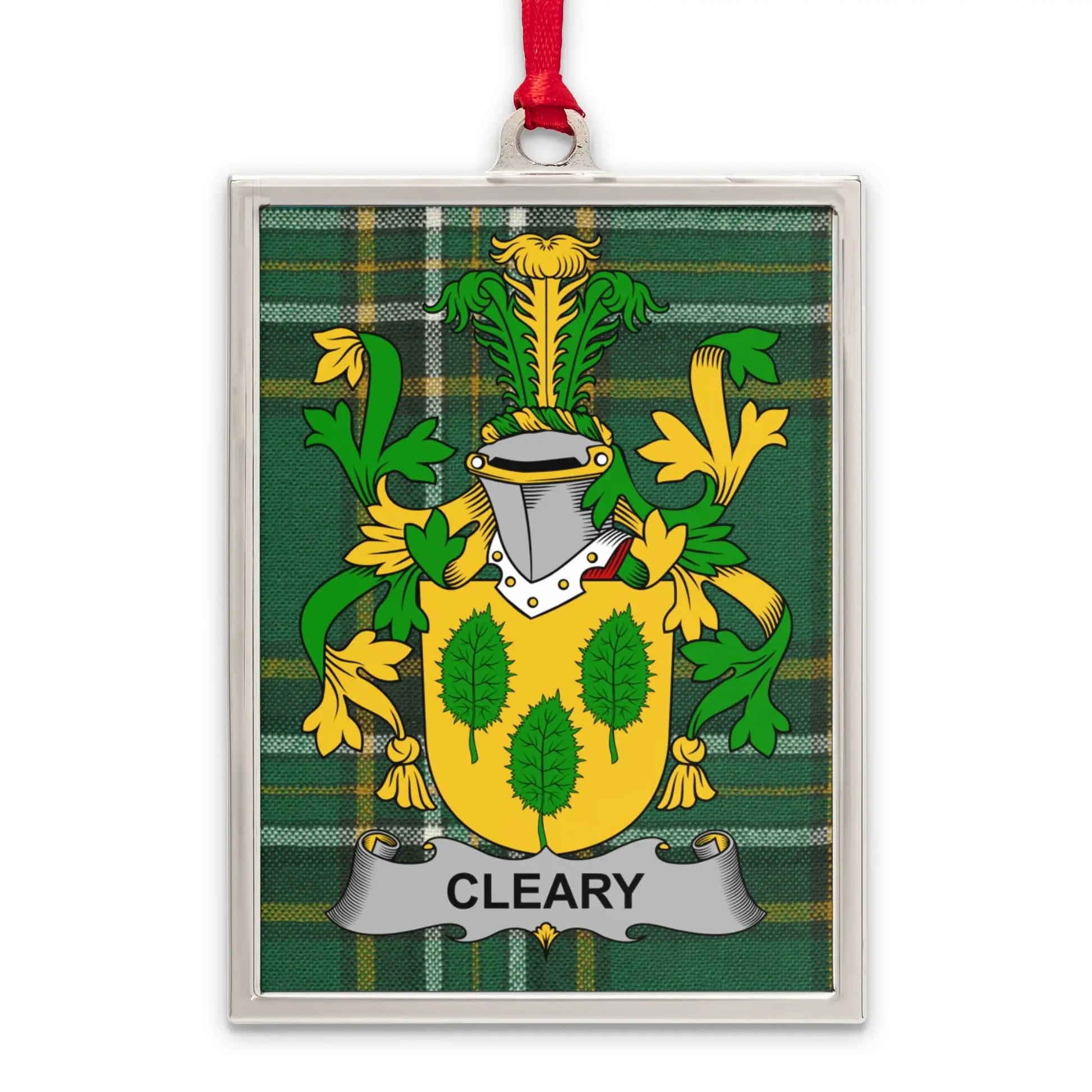 Cleary Family Crest on Plaid Background Decor product type