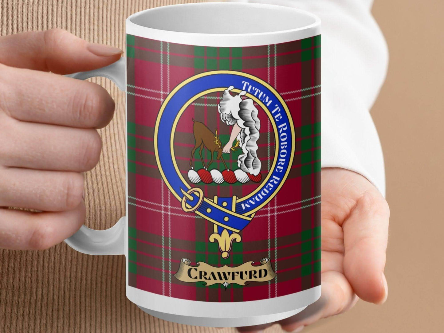 Crawfurd Clan Tartan Crest Design Mug product type