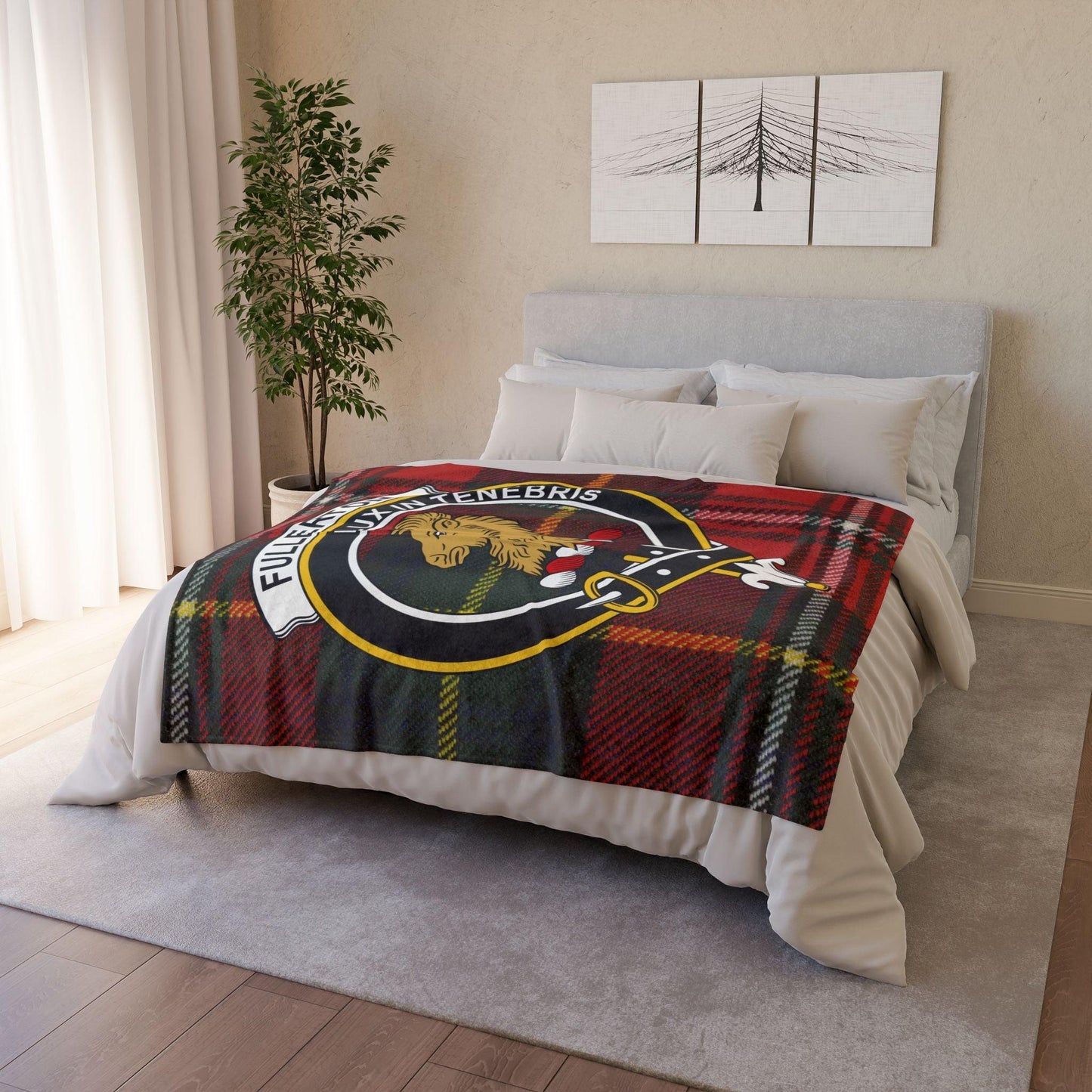 Fullerton Clan Tartan Blanket – Scottish Crest Throw