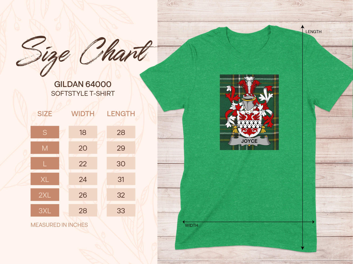 Joyce Family Crest on Green Tartan Background T-Shirt - Celtic Ancestry Gifts
