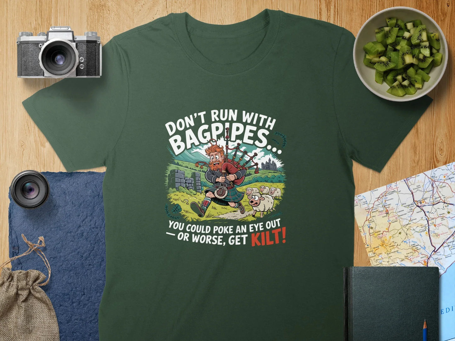 Don't Run With Bagpipes Get Kilt Funny T-Shirt Product