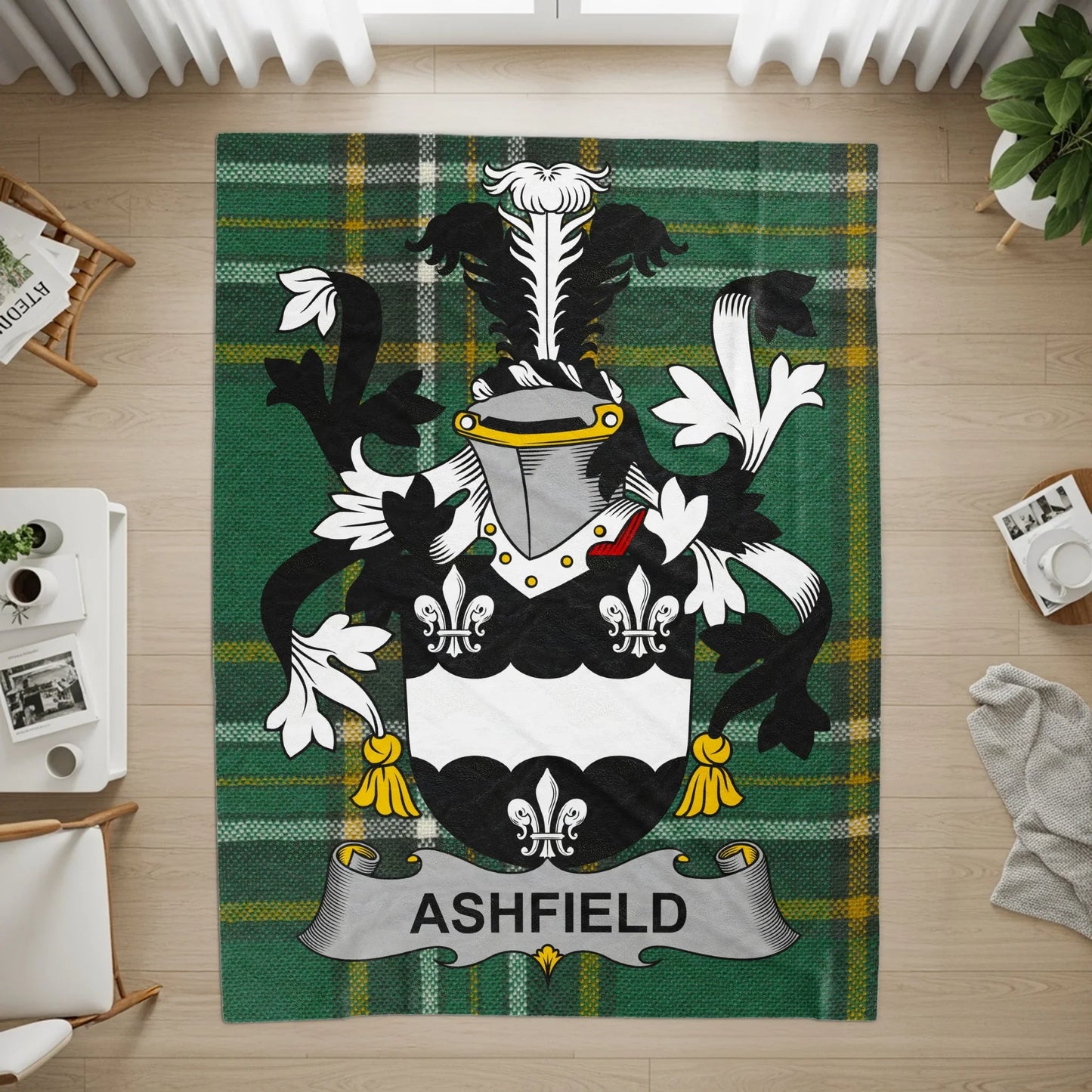 Ashfield Tartan Plaid with Crest Design Area Rug product type
