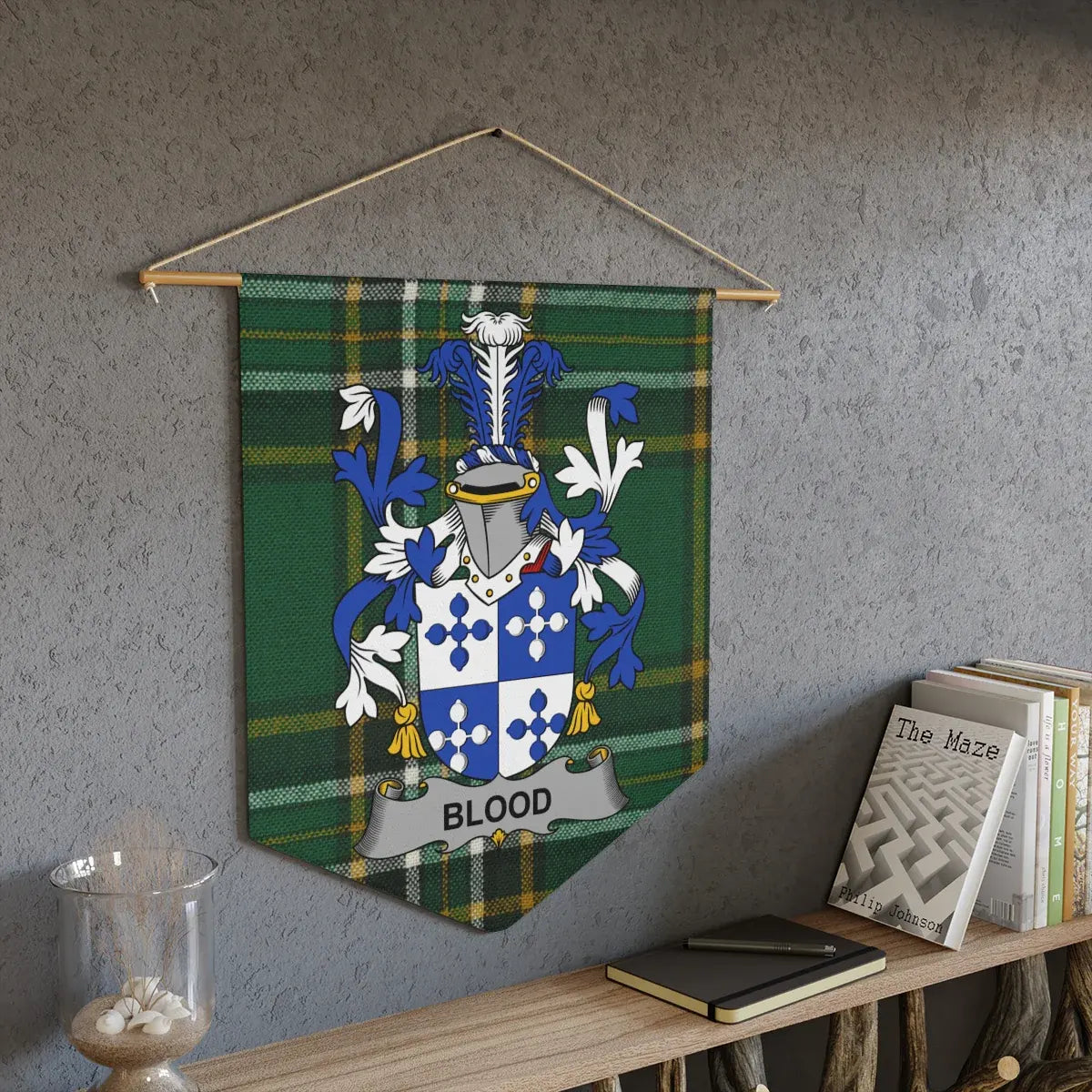 Personalized Plaid Family Crest Tapestry Display product type