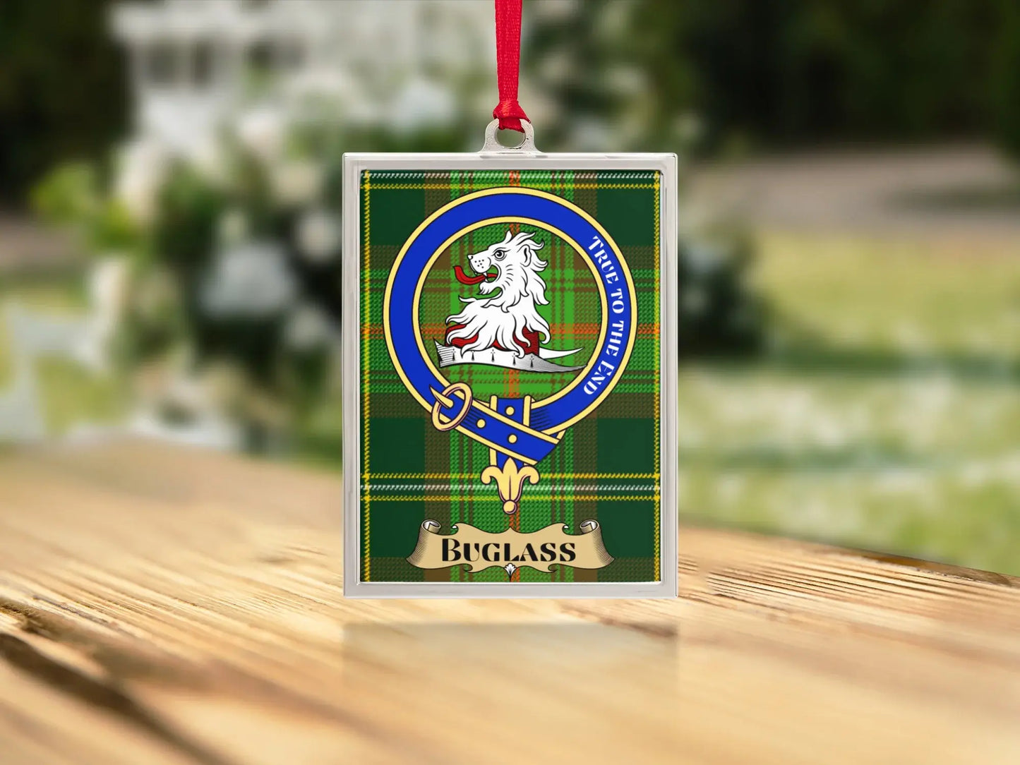 Buglass Family Crest Plaid Background Ornament product