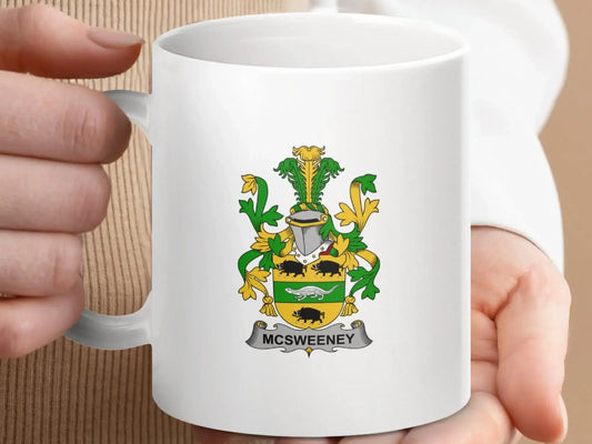 McSweeney Surname Family Crest Irish Tartan Mug - Celtic Ancestry Gifts
