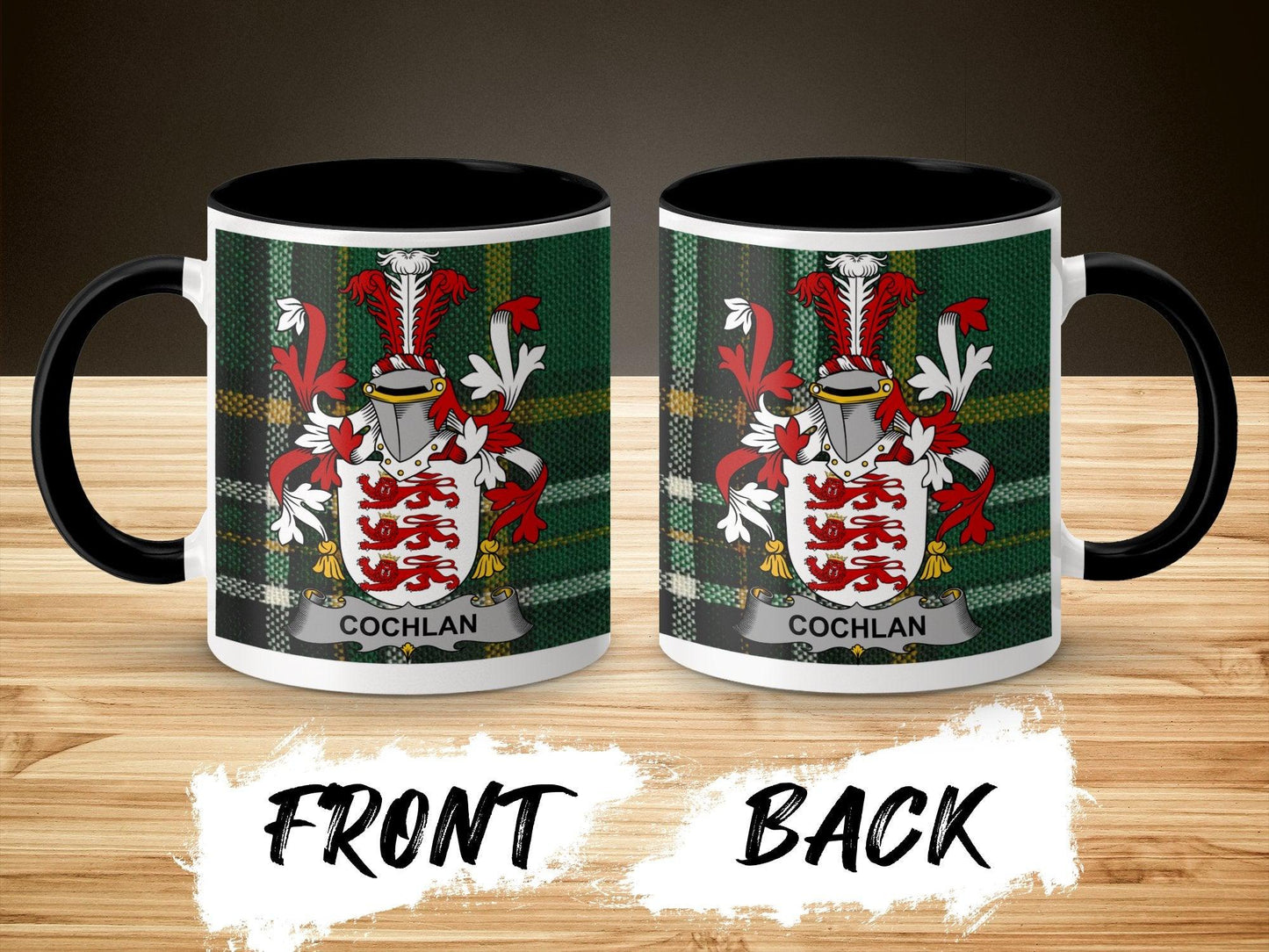 Cochlan Surname Family Crest Irish Tartan Mug - Celtic Ancestry Gifts