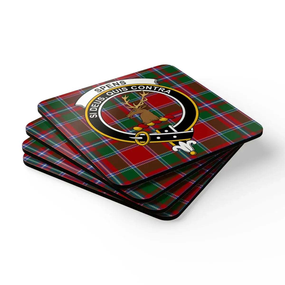 Spens Family Crest Tartan Plaid Design Coaster product