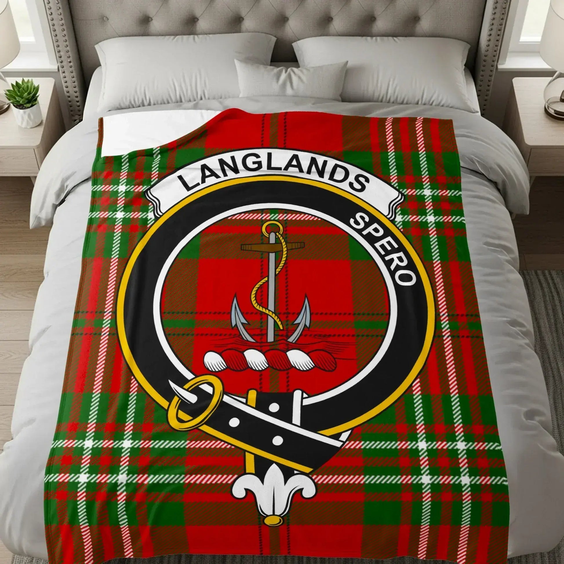 Langlands Spero Clan Tartan Emblem Throw Blanket product type
