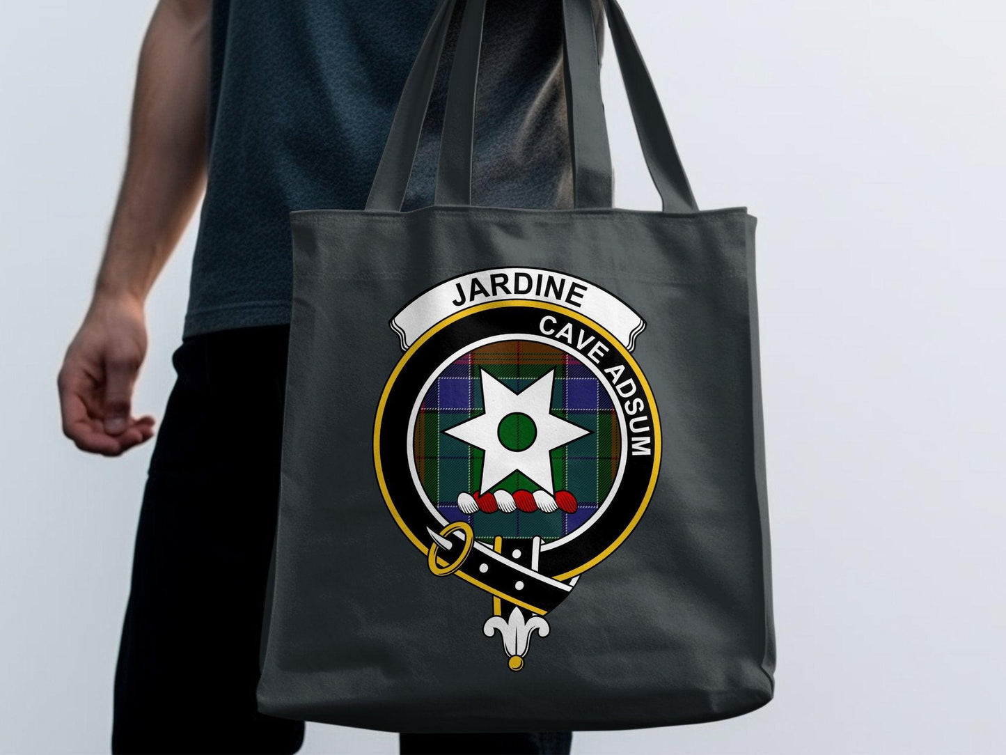 Jardine Scottish Clan Crest Tartan Tote Bags - Celtic Ancestry Gifts