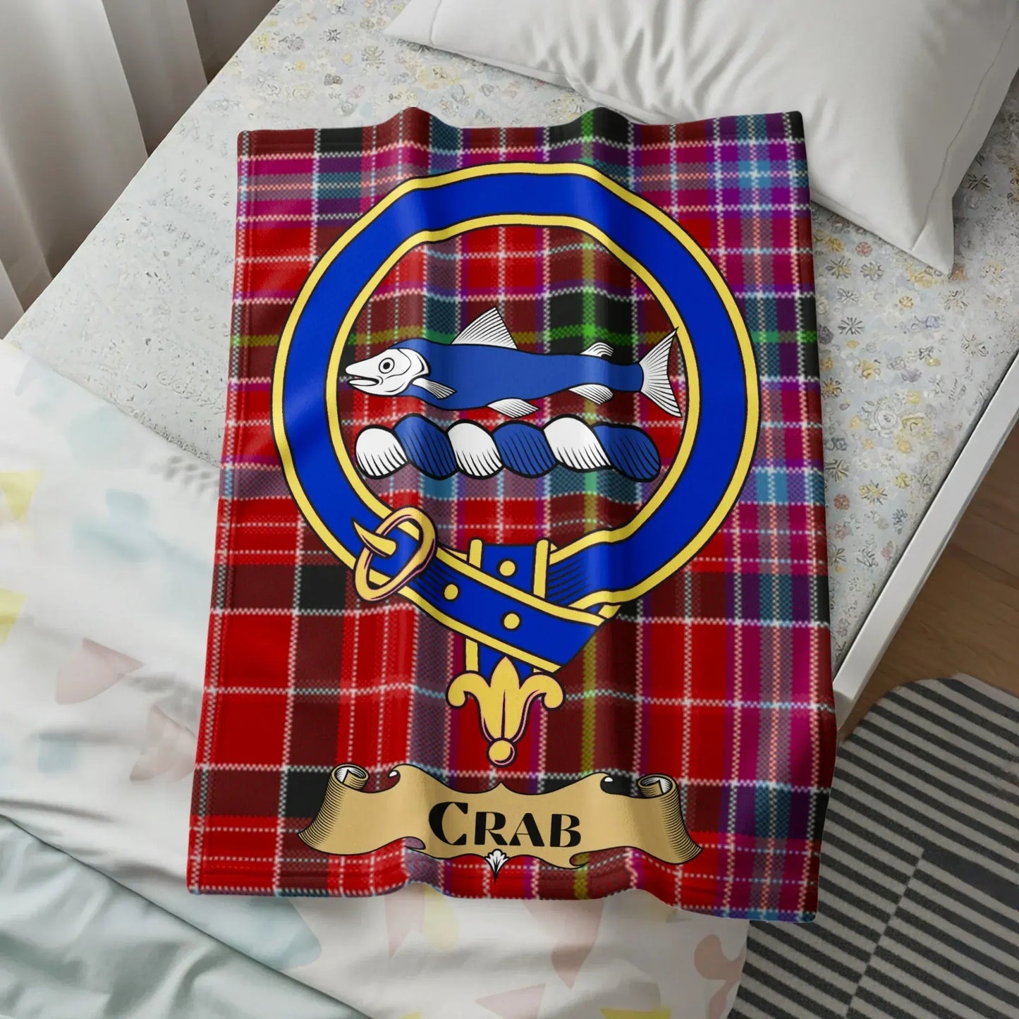 Scottish Clan Crest Red and Blue Plaid Blanket product