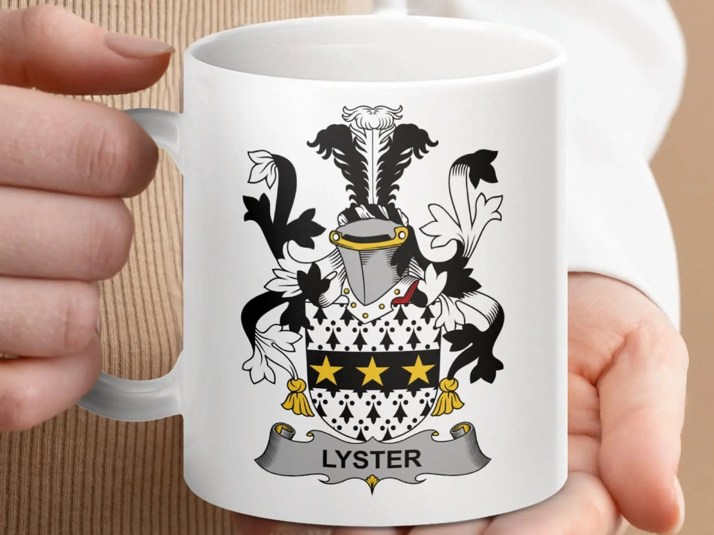Lyster Surname Irish Family Crest Mug - Celtic Ancestry Gifts