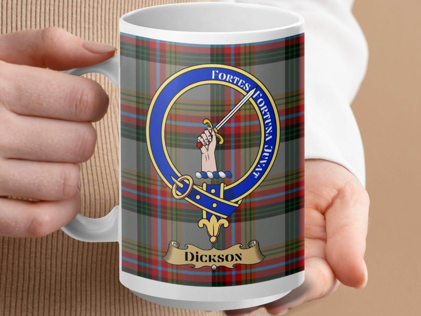 Fortes Fortuna Juvat Dickson Clan Crest Mug product
