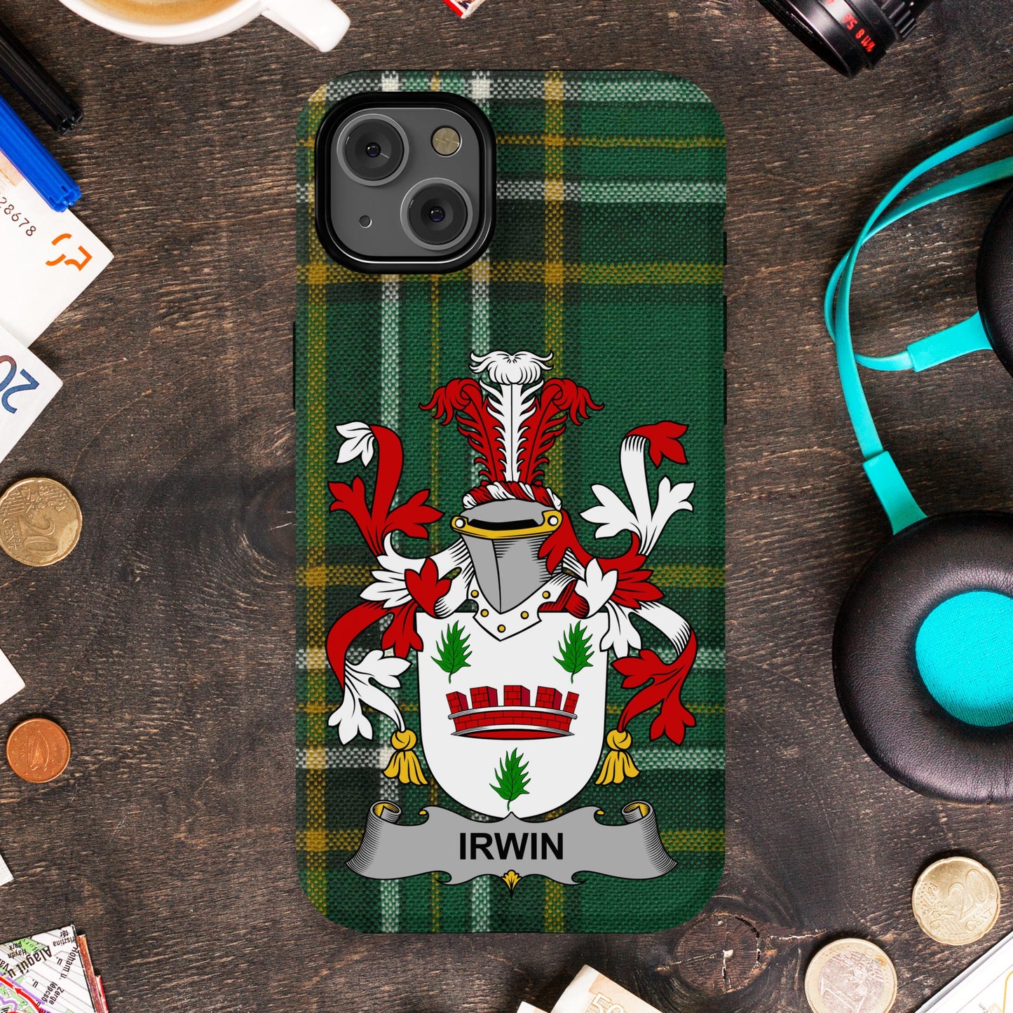 Irwin Surname Family Crest Plaid Cell Phone Cover - Celtic Ancestry Gifts
