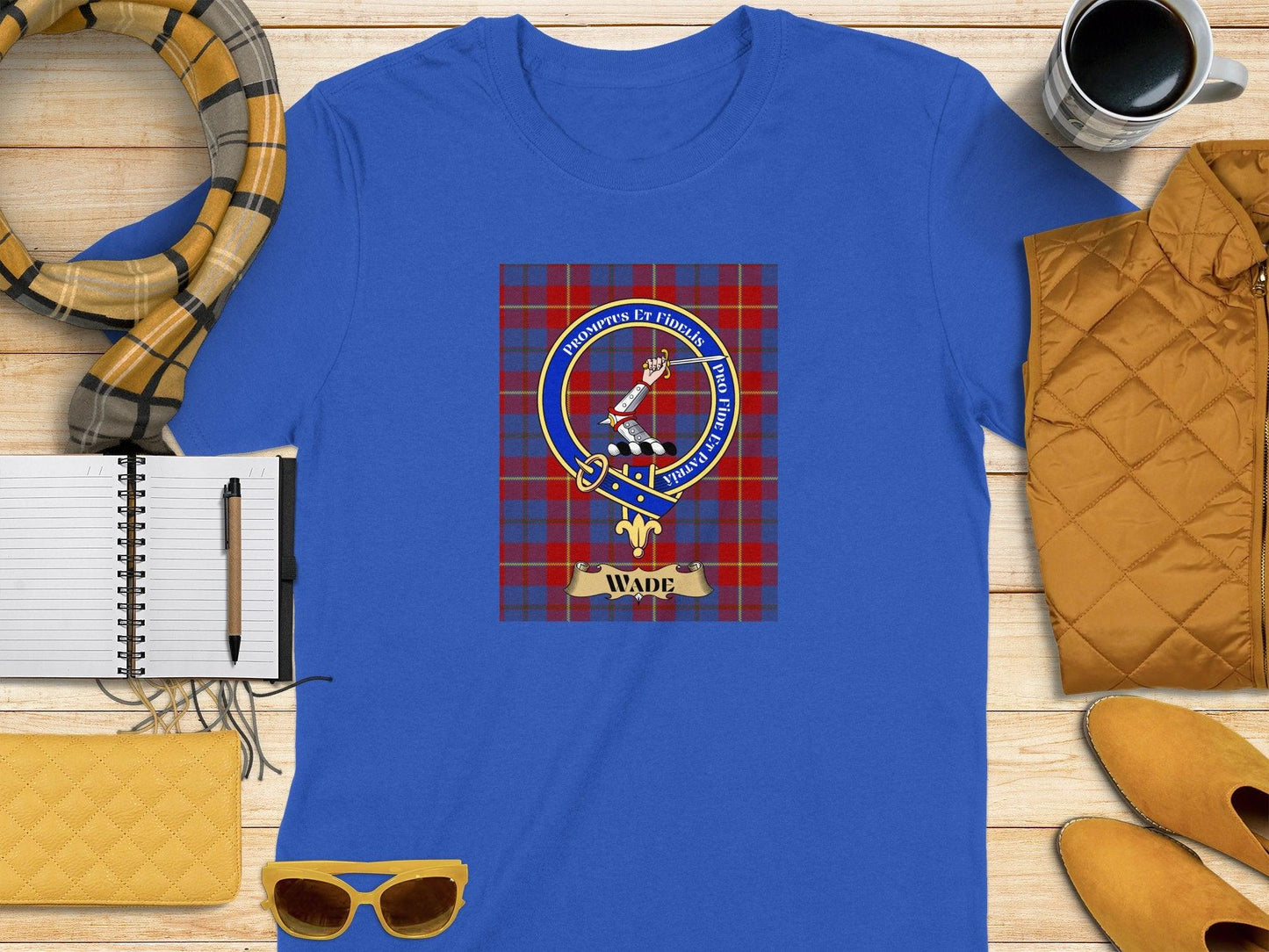 Scottish Wade Clan Crest Tartan Pattern T-Shirt - Celtic Ancestry Gifts